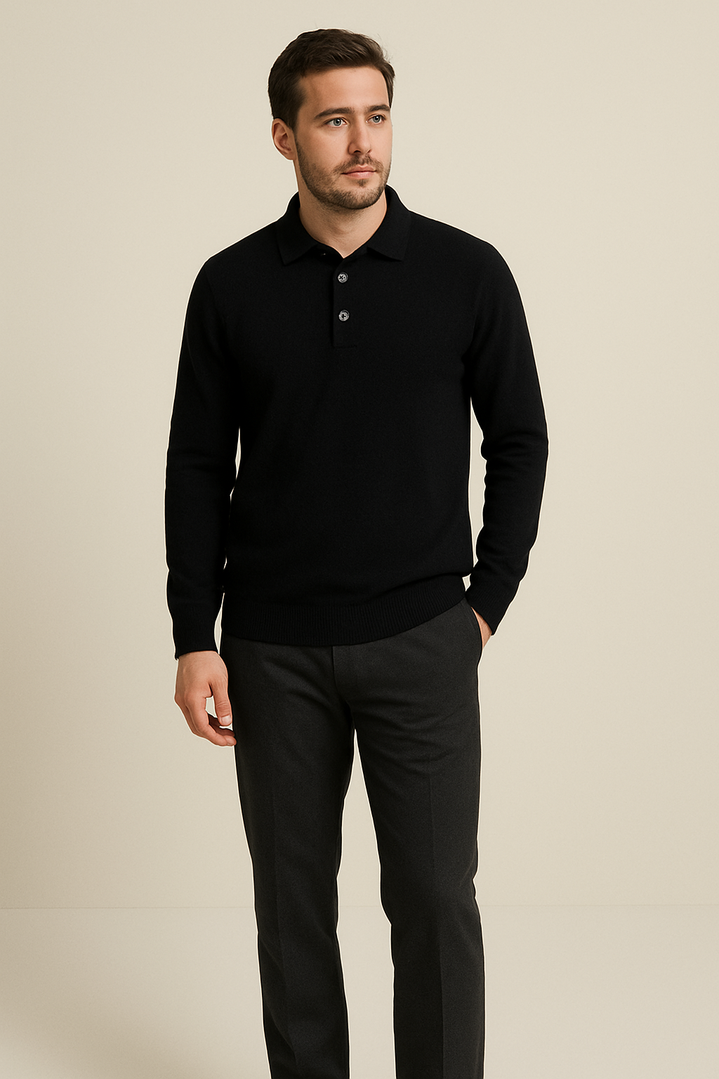 Polo De Hombre 100% Cachemira De Corte Entallado
