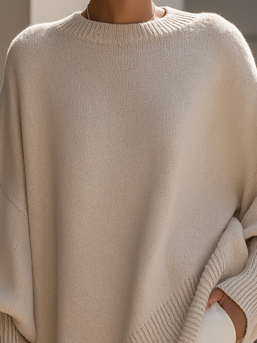Jersey Oversize Largo de Punto Suave para Mujer