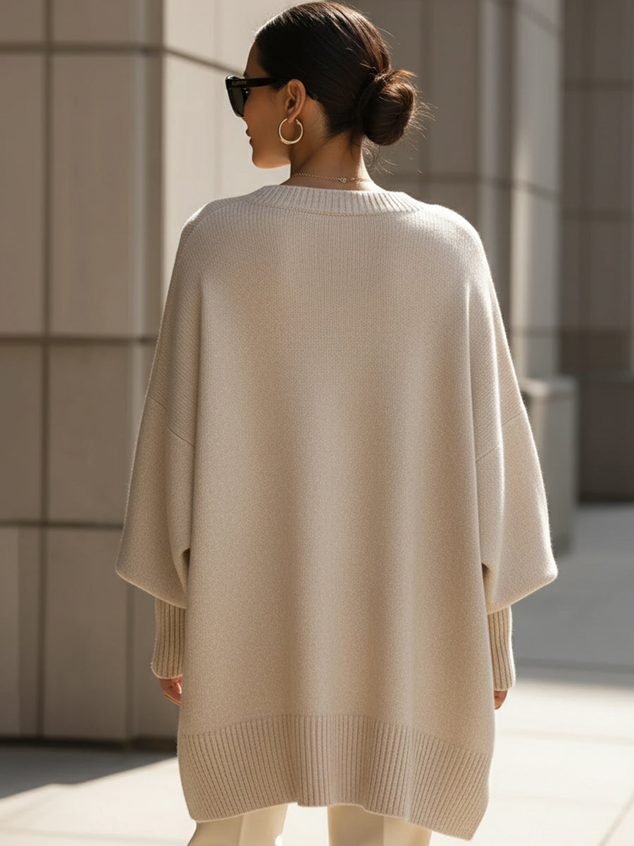 Jersey Oversize Largo de Punto Suave para Mujer