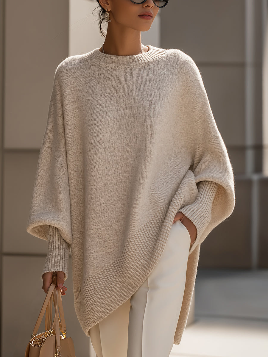 Jersey Oversize Largo de Punto Suave para Mujer