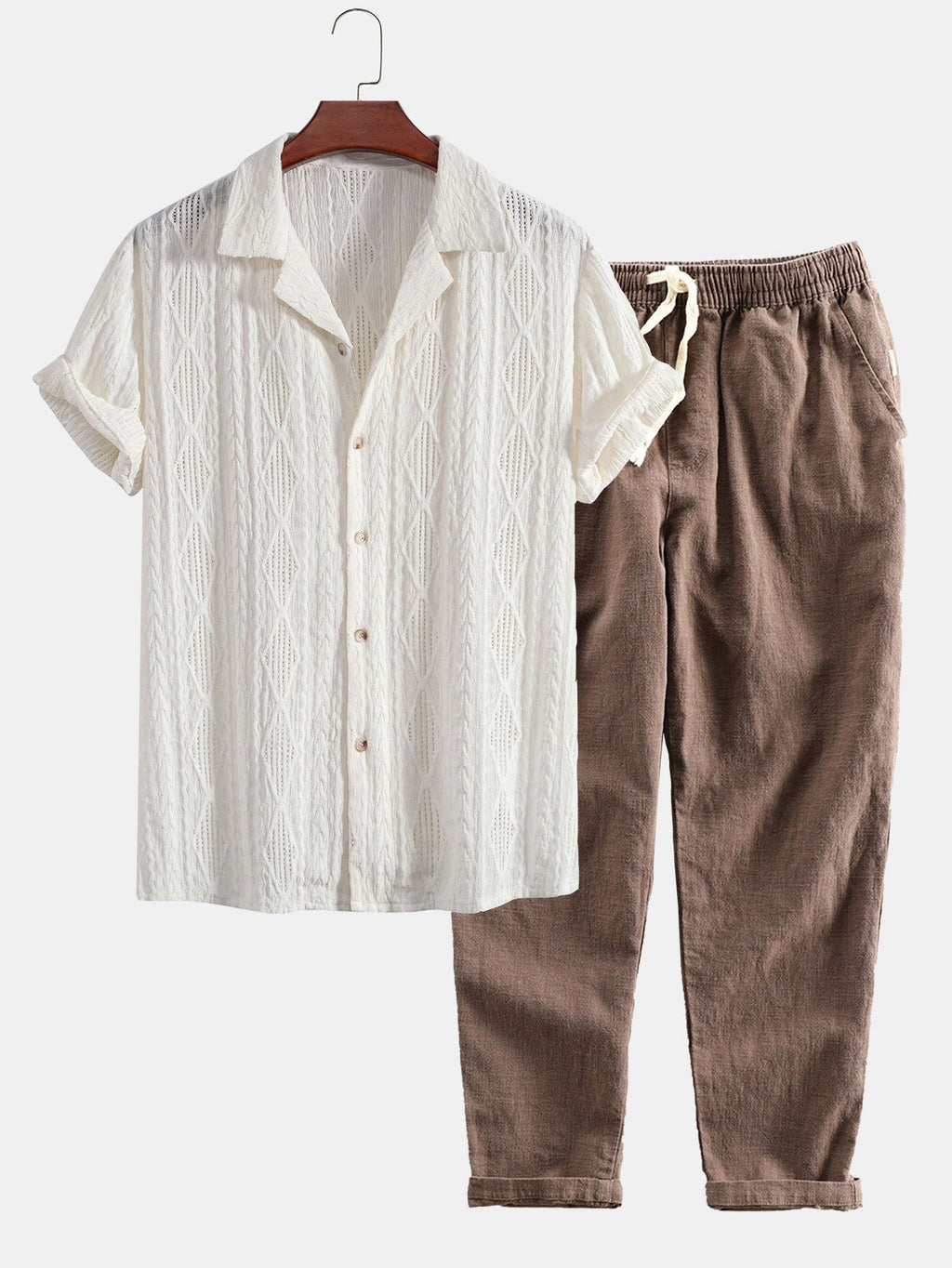 Conjunto Camisa Cubana Jacquard y Pantalón Cropped Lino