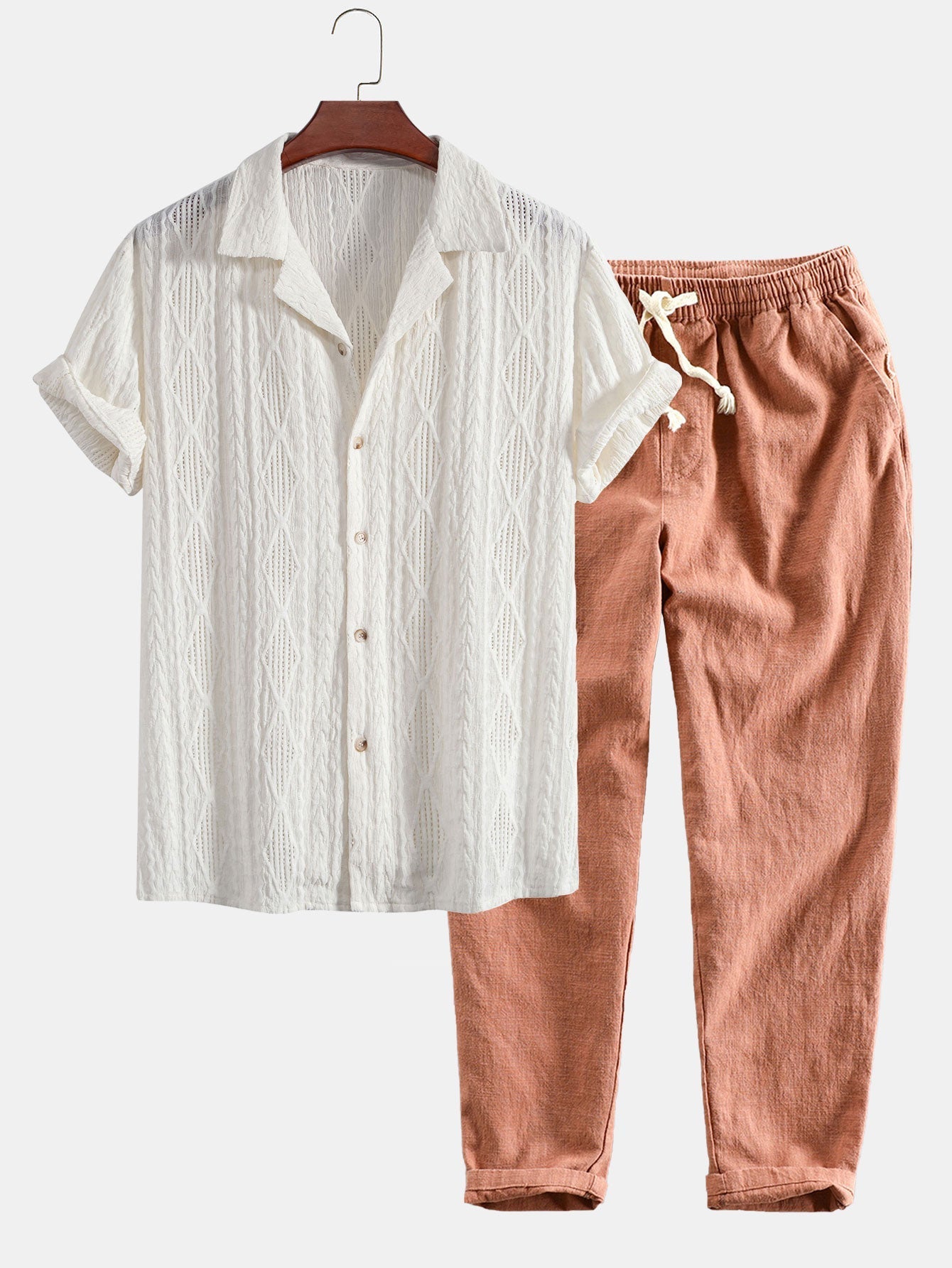 Conjunto Camisa Cubana Jacquard y Pantalón Cropped Lino
