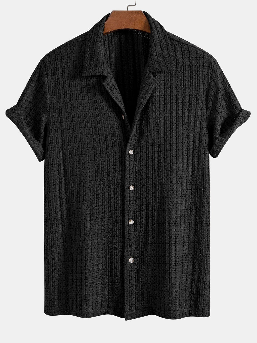 Conjunto Camisa Cubana Jacquard y Pantalón Recto Arrugado