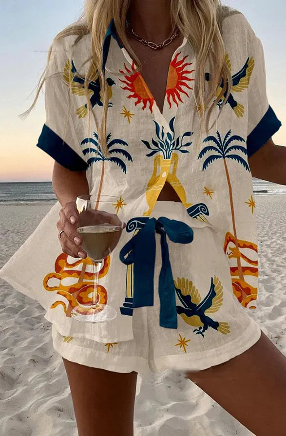 Conjunto Camiseta y Shorts Lino Algodón Mujer