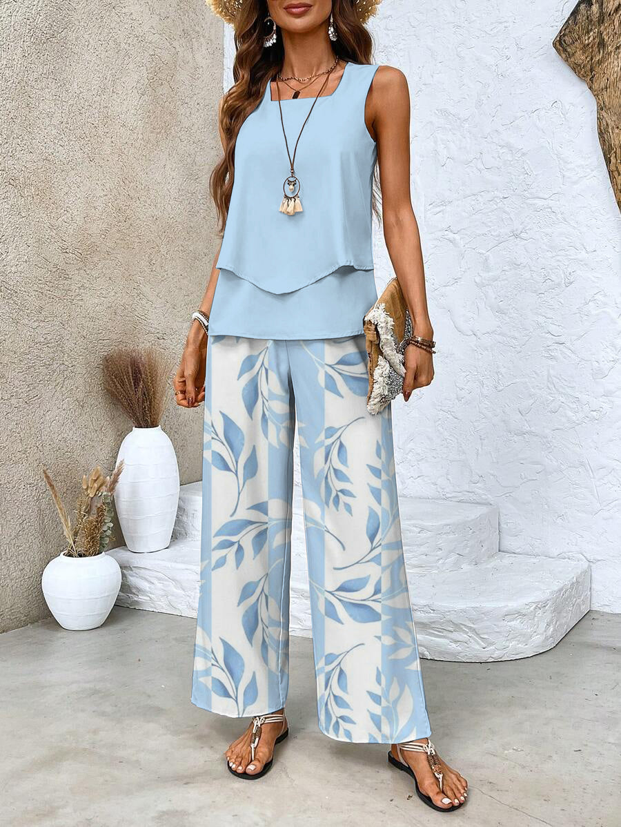 Conjunto Verano Elegante Mujer con Blusa y Pantalón