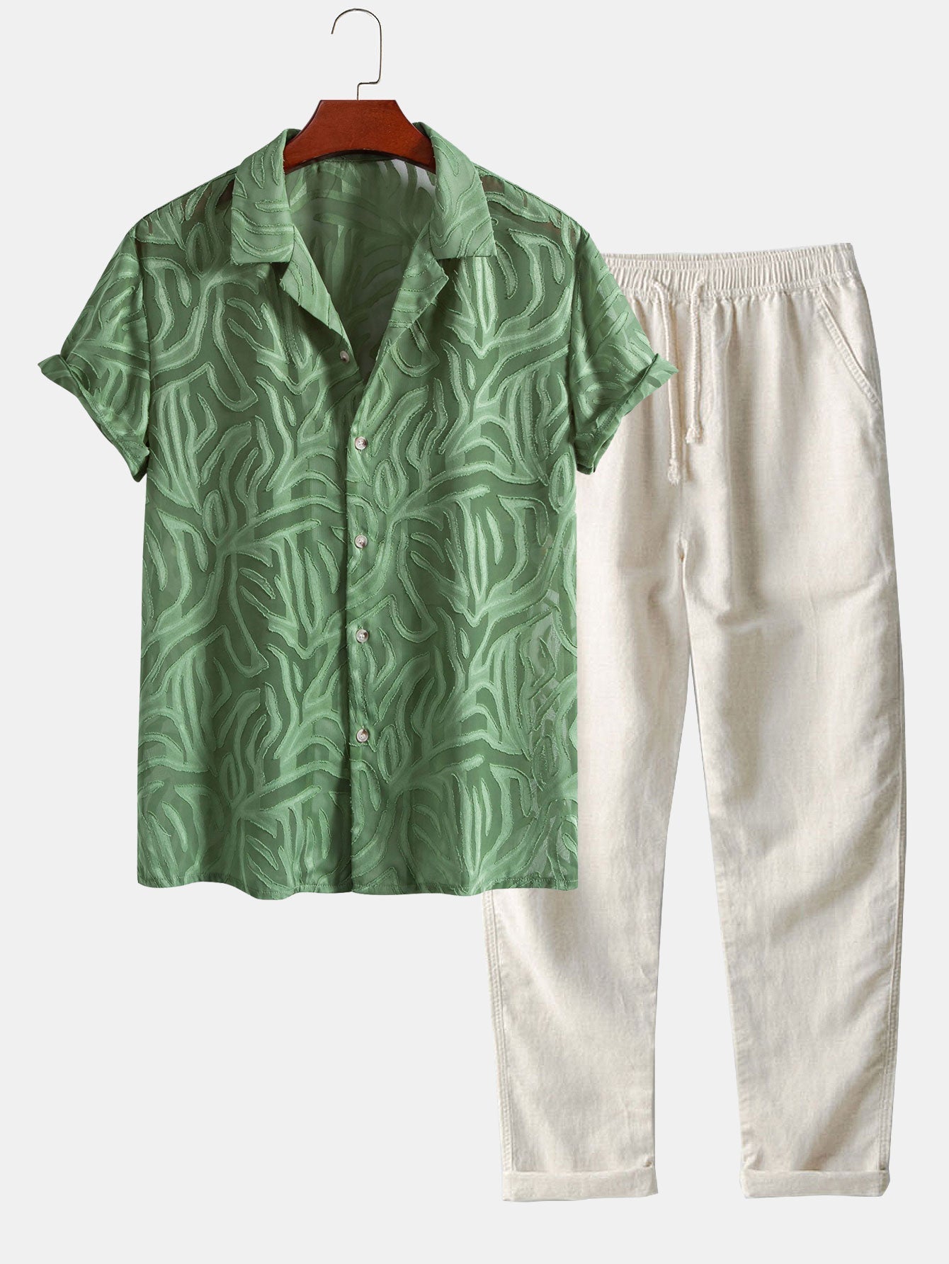 Conjunto Camisa Cubana Jacquard y Pantalón Recto Lino