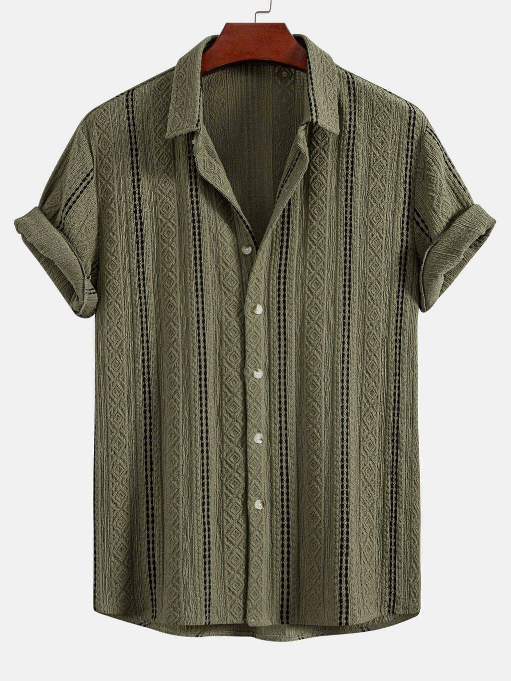 Conjunto Camisa Jacquard a Rayas y Pantalón Recto