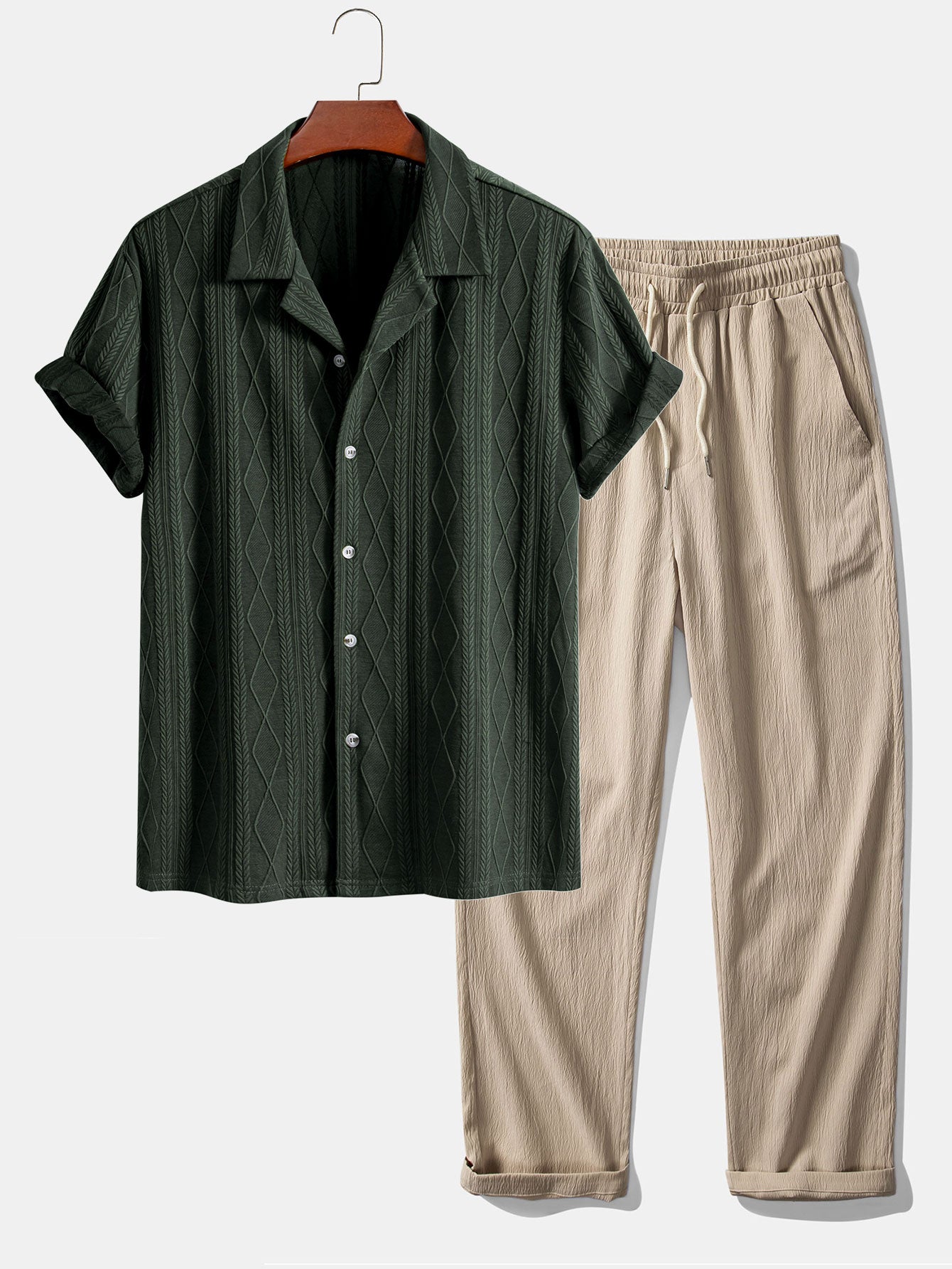 Conjunto Camisa Cubana Jacquard y Pantalón Recto