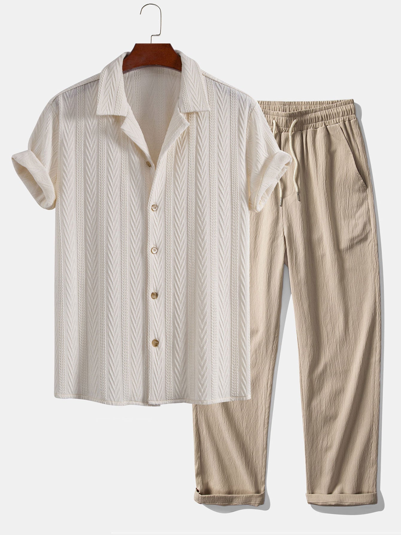 Conjunto Camisa Cubana Jacquard y Pantalón Recto Casual