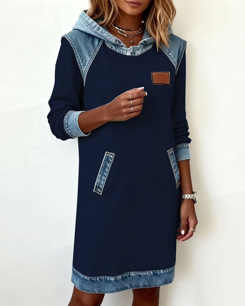 Vestido Sudadera con Capucha y Paneles a Contraste