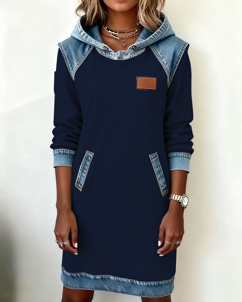 Vestido Sudadera con Capucha y Paneles a Contraste