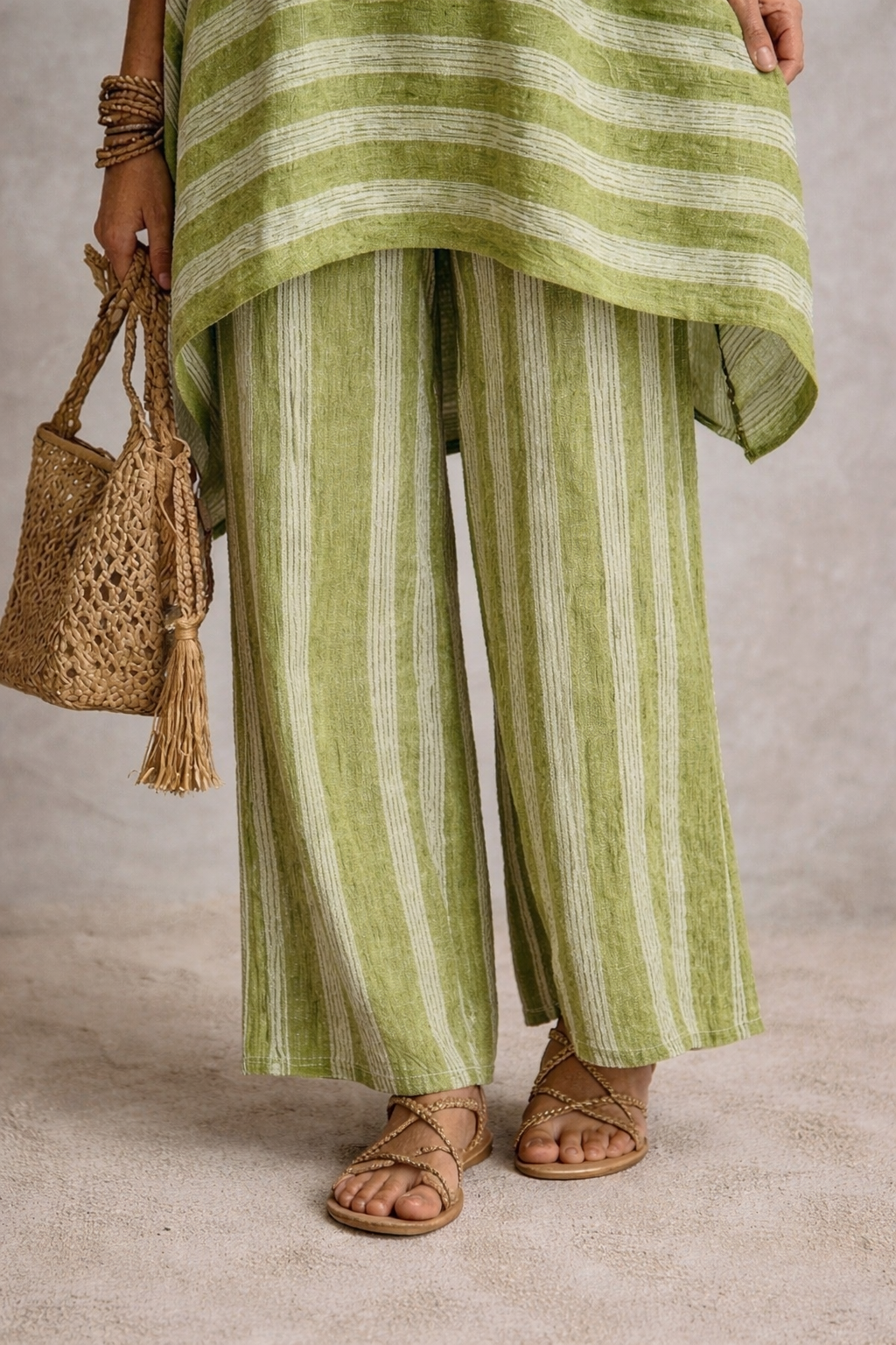 Conjunto Boho de Lino a Rayas Mujer Corte Oversize