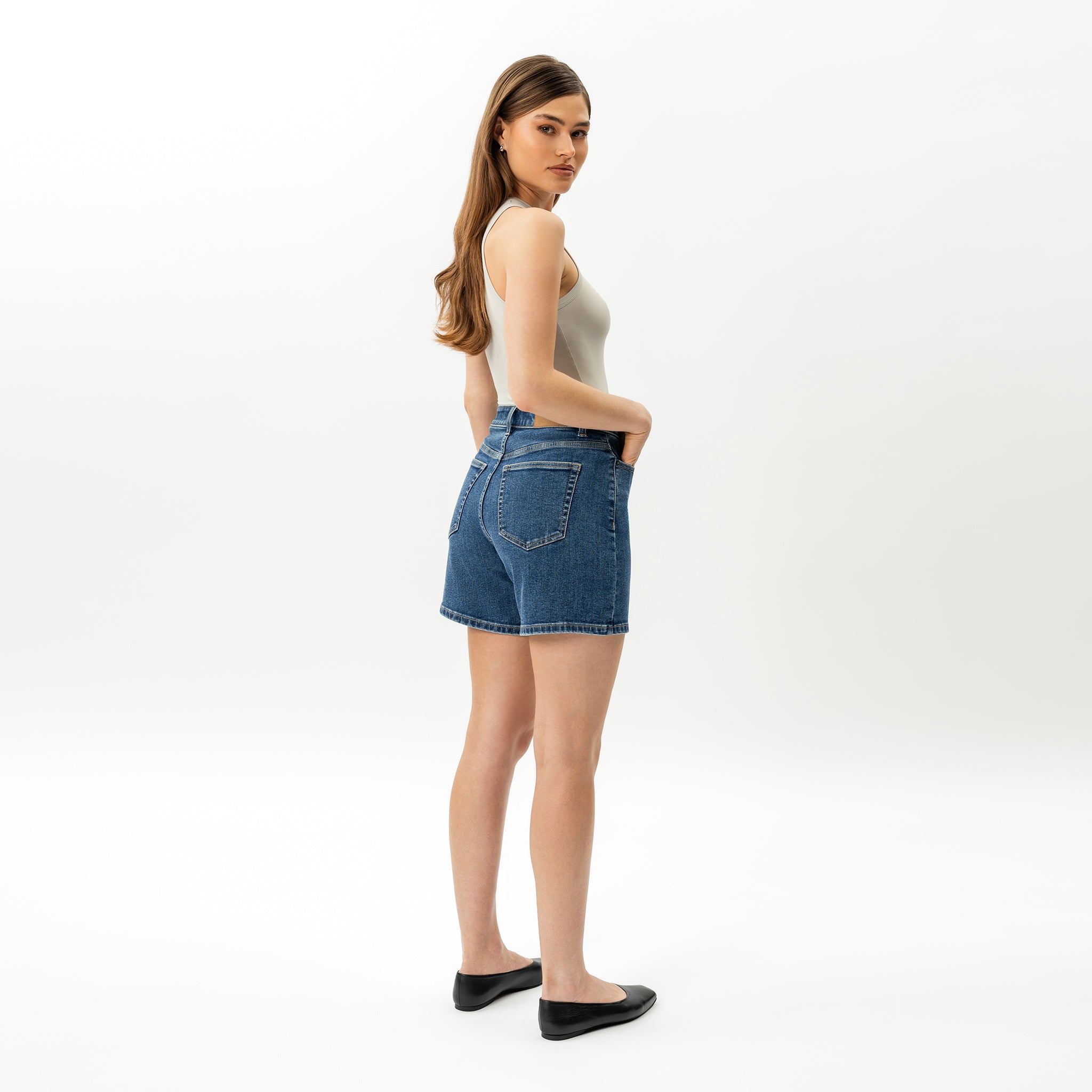 Short Vaquero Mujer Elástico Talle Alto