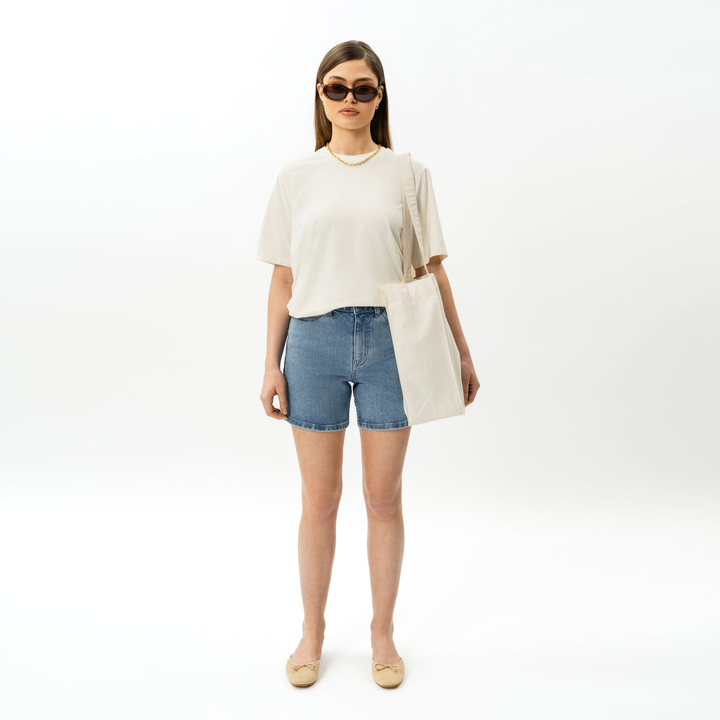 Short Vaquero Mujer Elástico Talle Alto