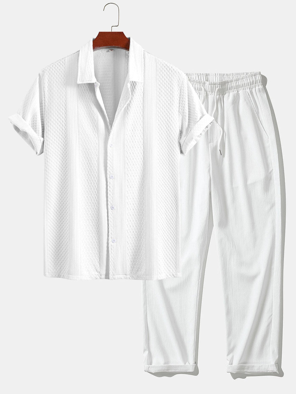 Conjunto Camisa Jacquard Geométrica y Pantalón Recto