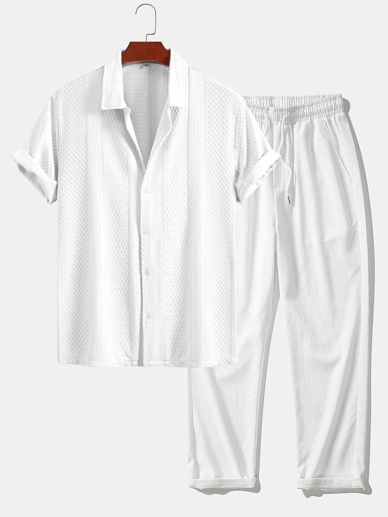 Conjunto Camisa Jacquard Geométrica y Pantalón Recto