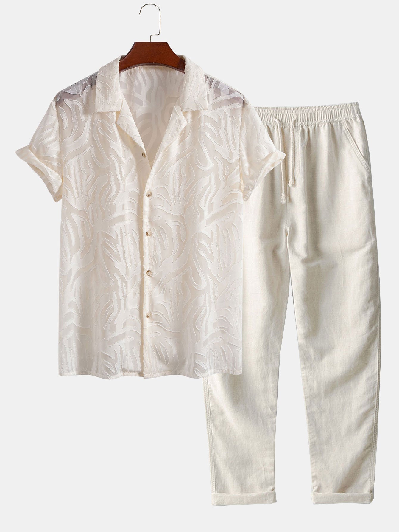 Conjunto Camisa Cubana Jacquard y Pantalón Recto Lino