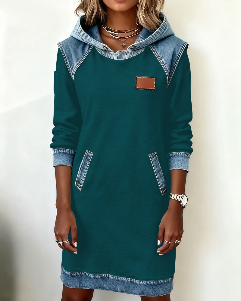 Vestido Sudadera con Capucha y Paneles a Contraste