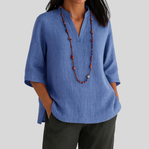 Blusa De Lino De Mujer Con Cuello En V Relajado