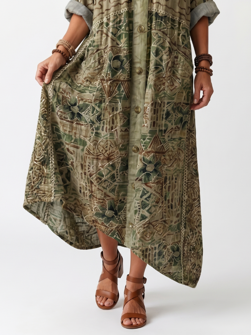 Aleta | Vestido midi oversize con bolsillos delanteros y botones frontales
