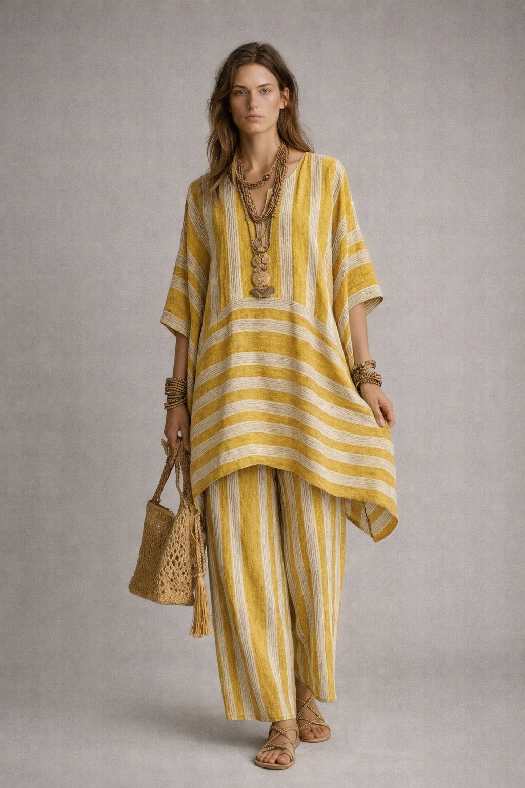 Conjunto Boho de Lino a Rayas Mujer Corte Oversize
