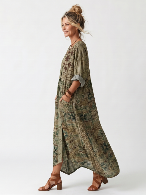 Aleta | Vestido midi oversize con bolsillos delanteros y botones frontales