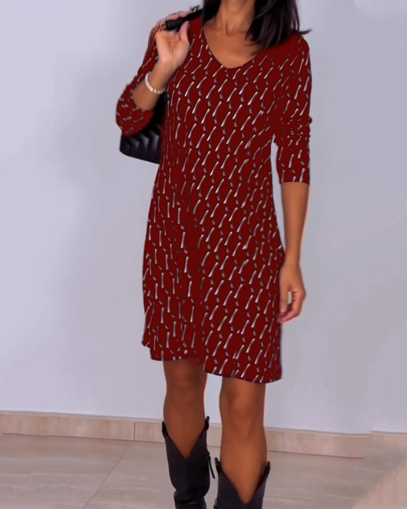 Vestido Cuadros Con Escote En V Y Manga Larga