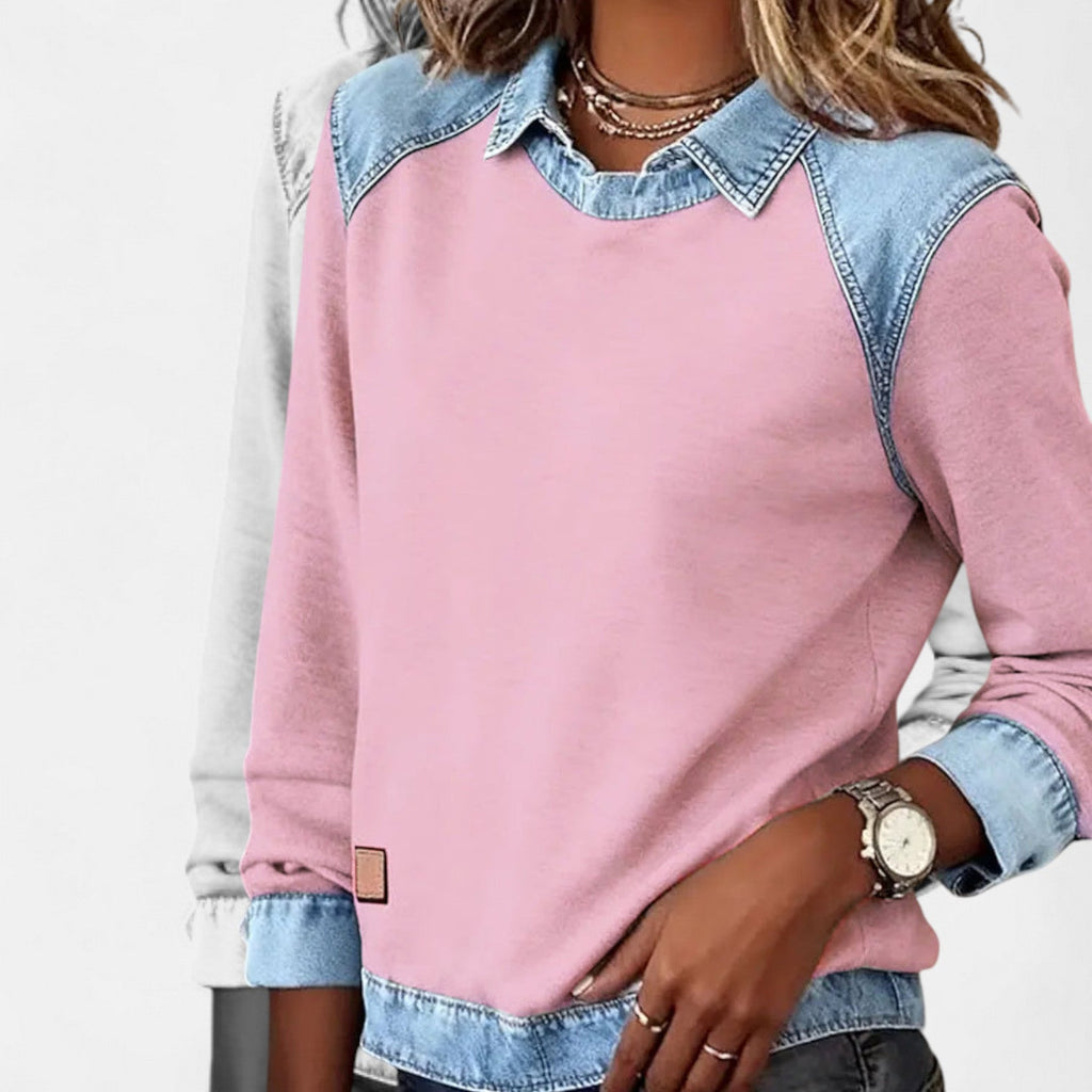 Jersey Casual De Mujer De Manga Larga Con Cuello
