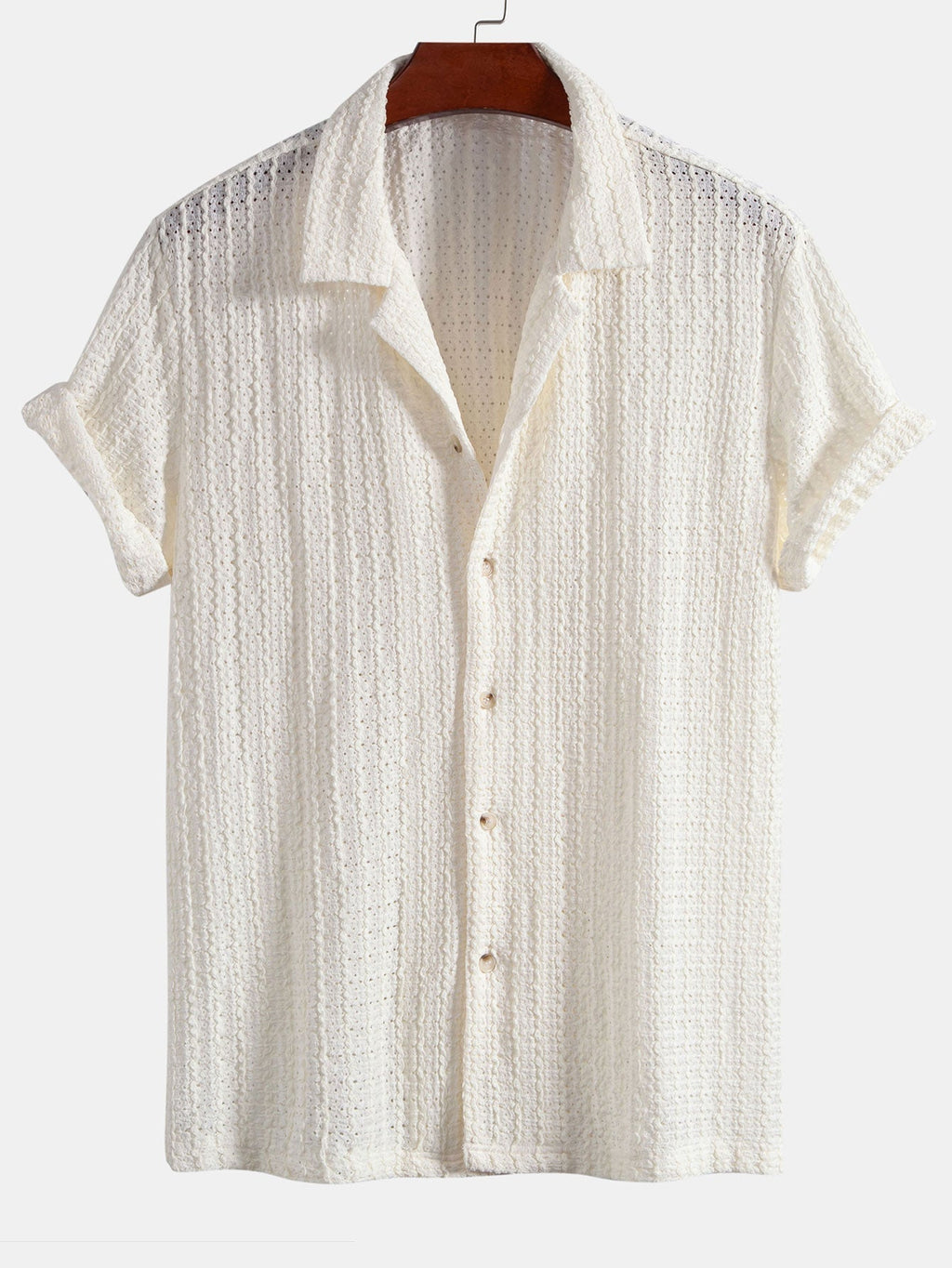Conjunto Camisa Cubana Jacquard y Pantalón Recto Arrugado