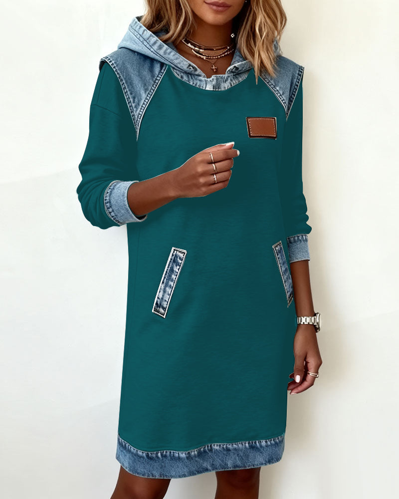 Vestido Sudadera con Capucha y Paneles a Contraste