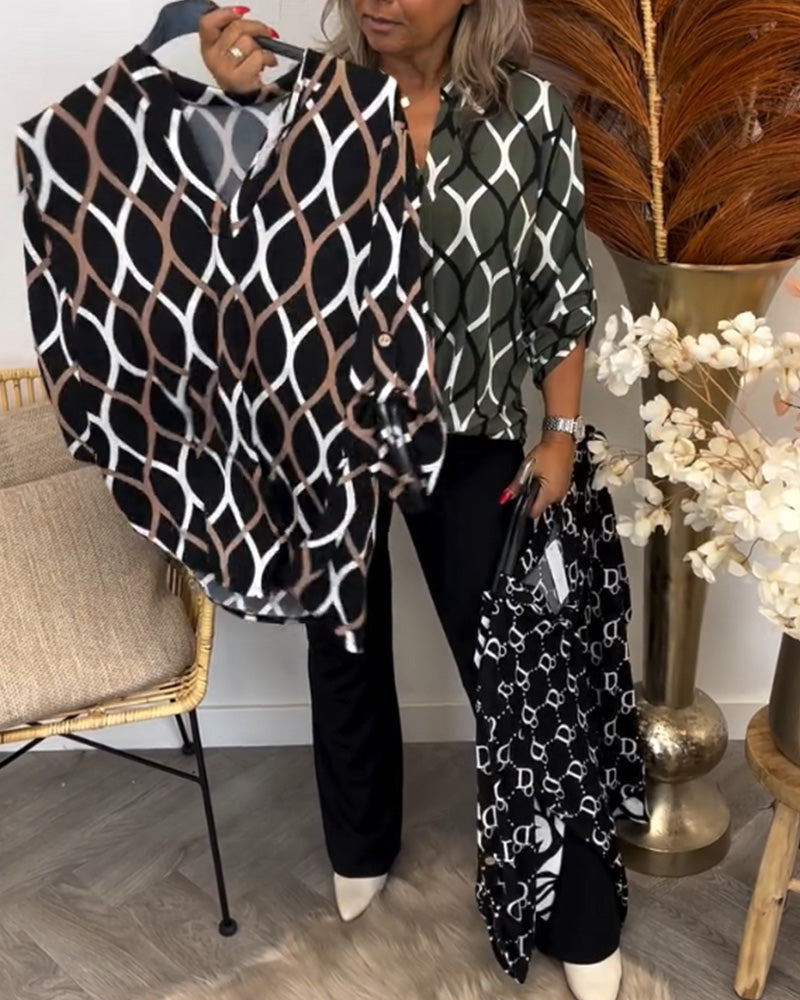 Blusa Mujer Estampado Geométrico Corte Holgado