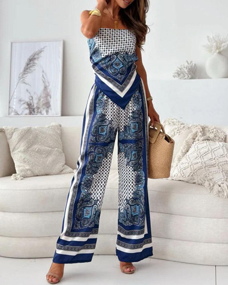 Helen | Conjunto de top estilo pañueloy pantalón estampado