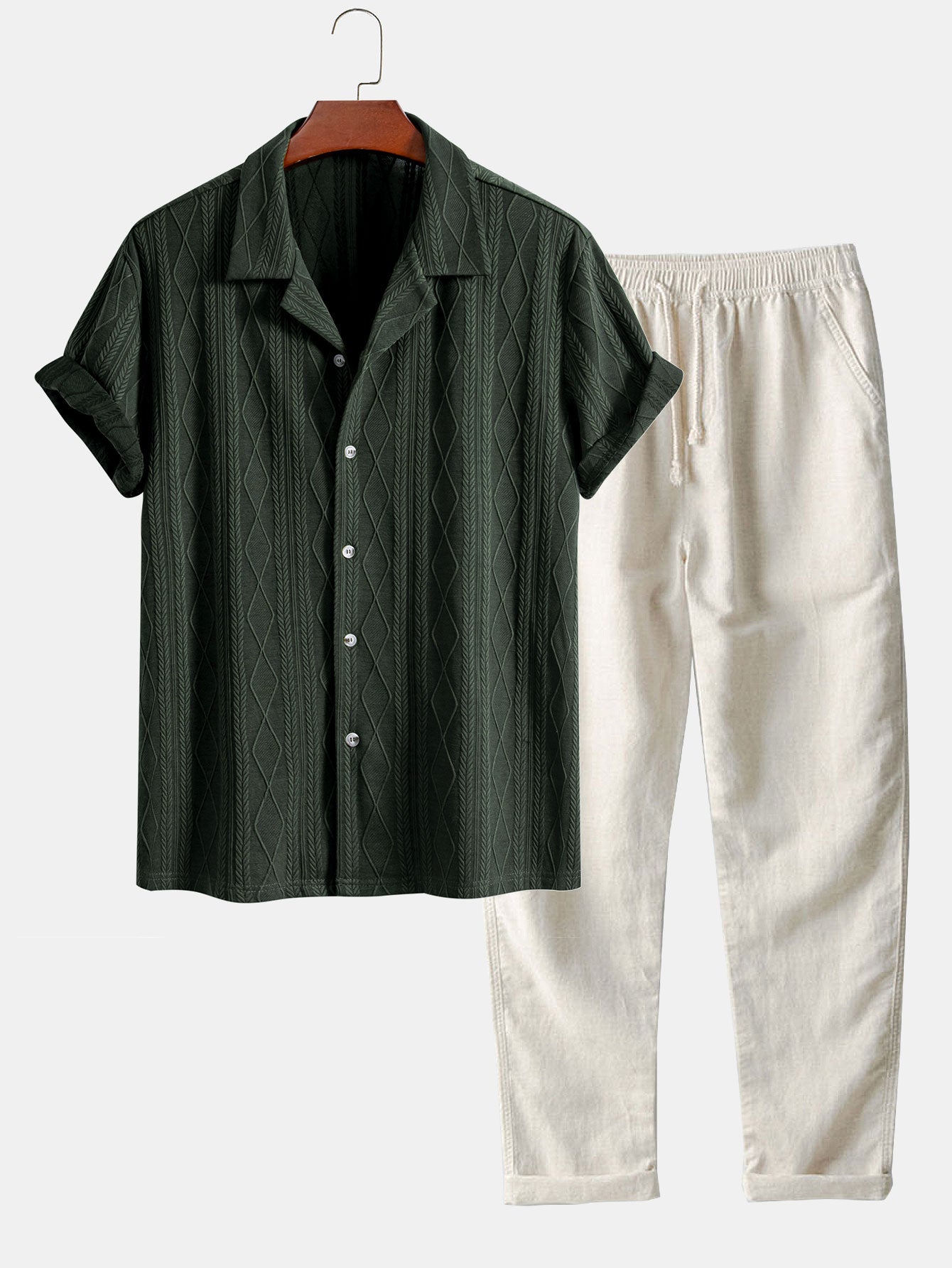 Conjunto Camisa Cubana Jacquard y Pantalón Recto Lino