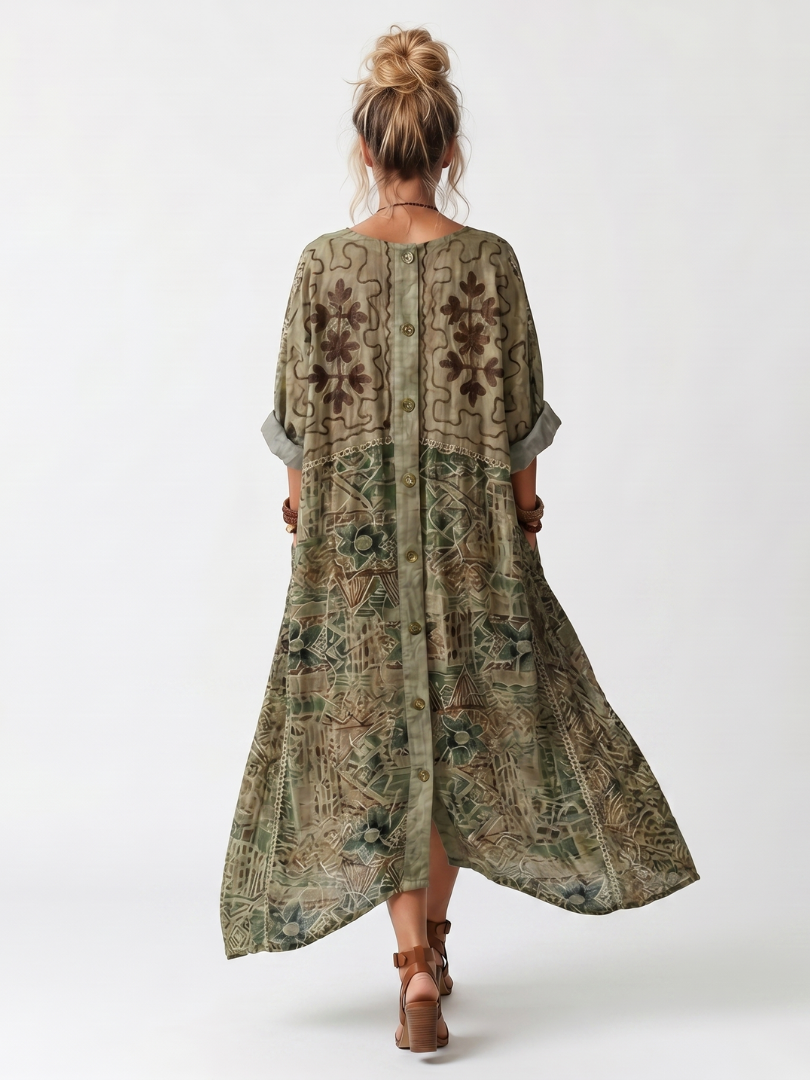Aleta | Vestido midi oversize con bolsillos delanteros y botones frontales