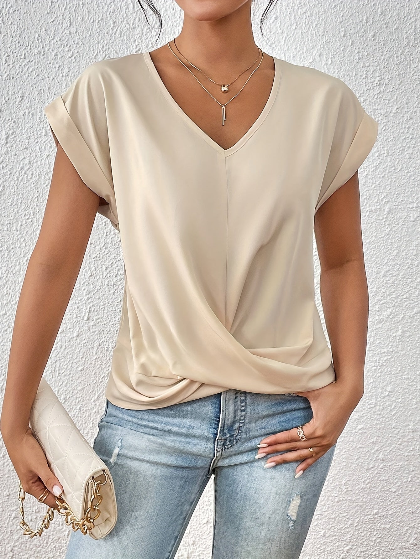 Camiseta Casual Mujer con Escote Corazón Ajustado