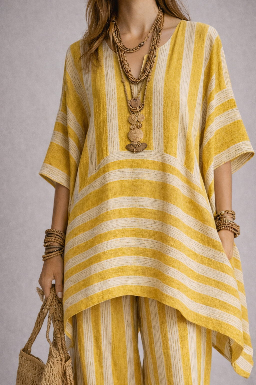 Conjunto Boho de Lino a Rayas Mujer Corte Oversize