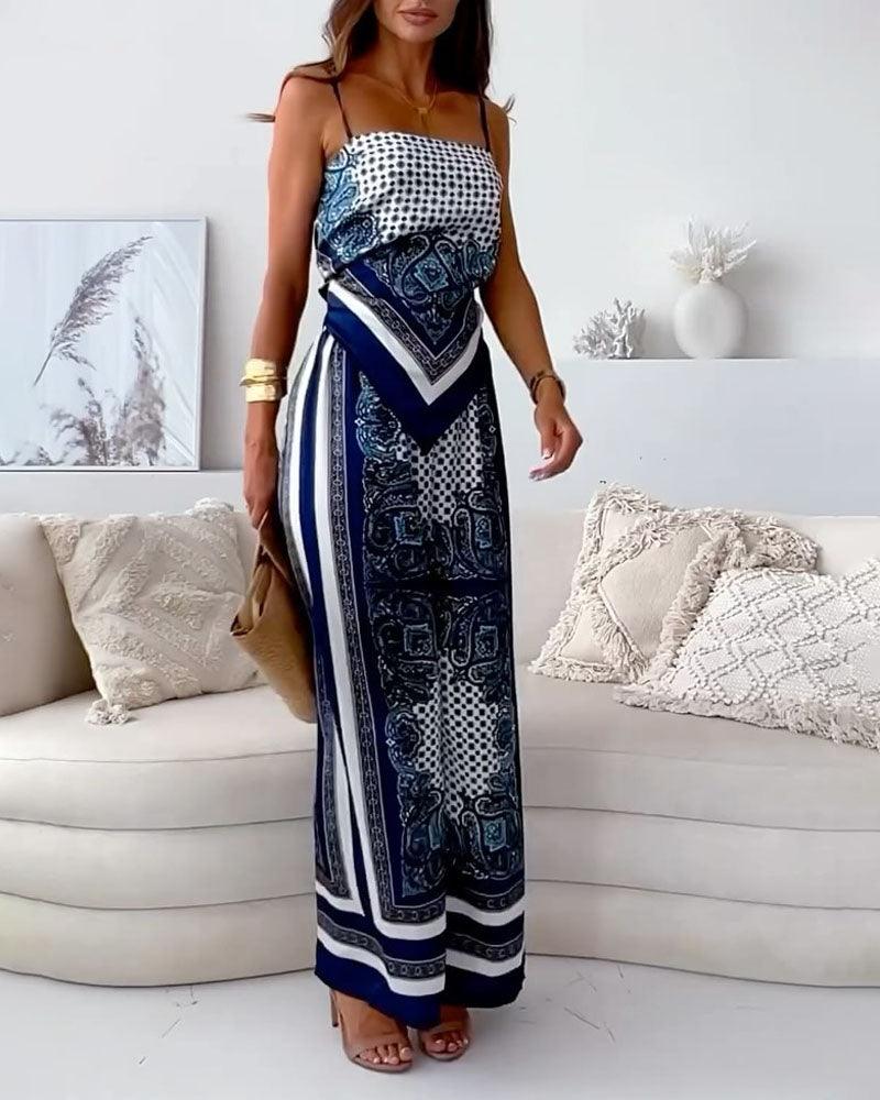 Helen | Conjunto de top estilo pañueloy pantalón estampado