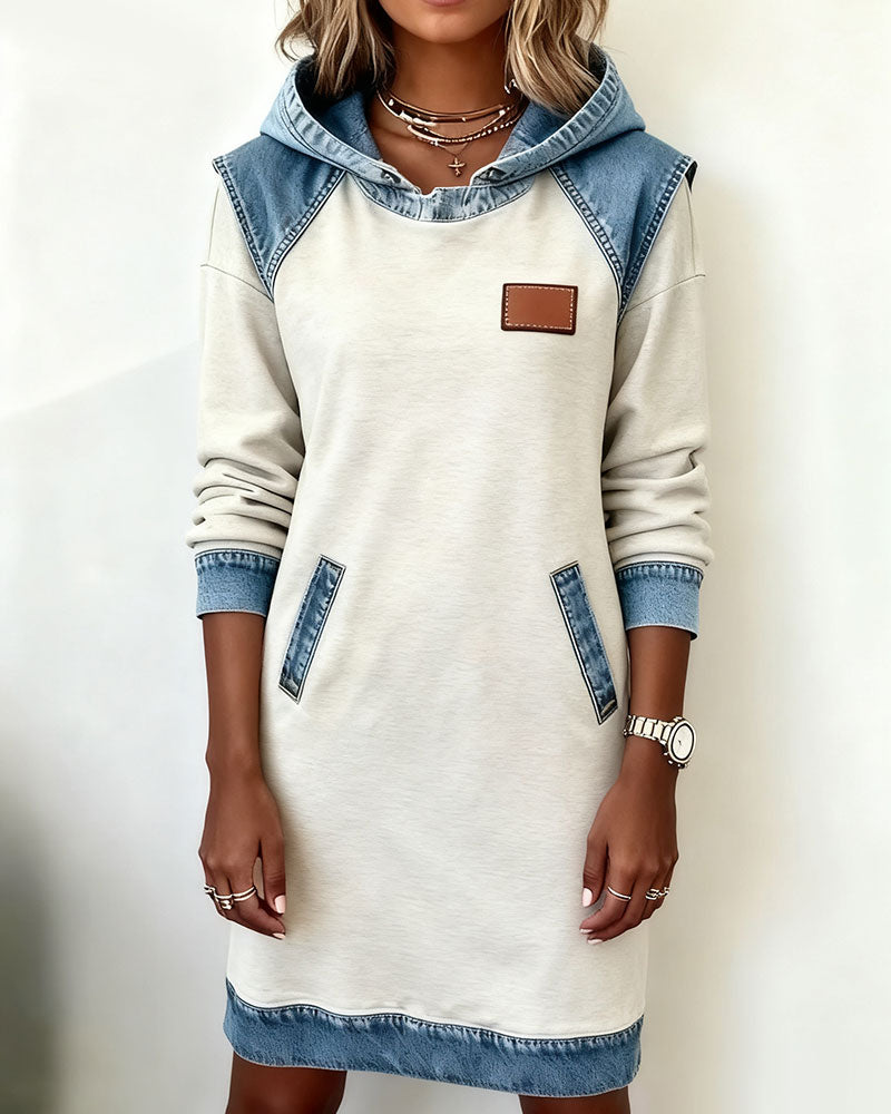 Vestido Sudadera con Capucha y Paneles a Contraste