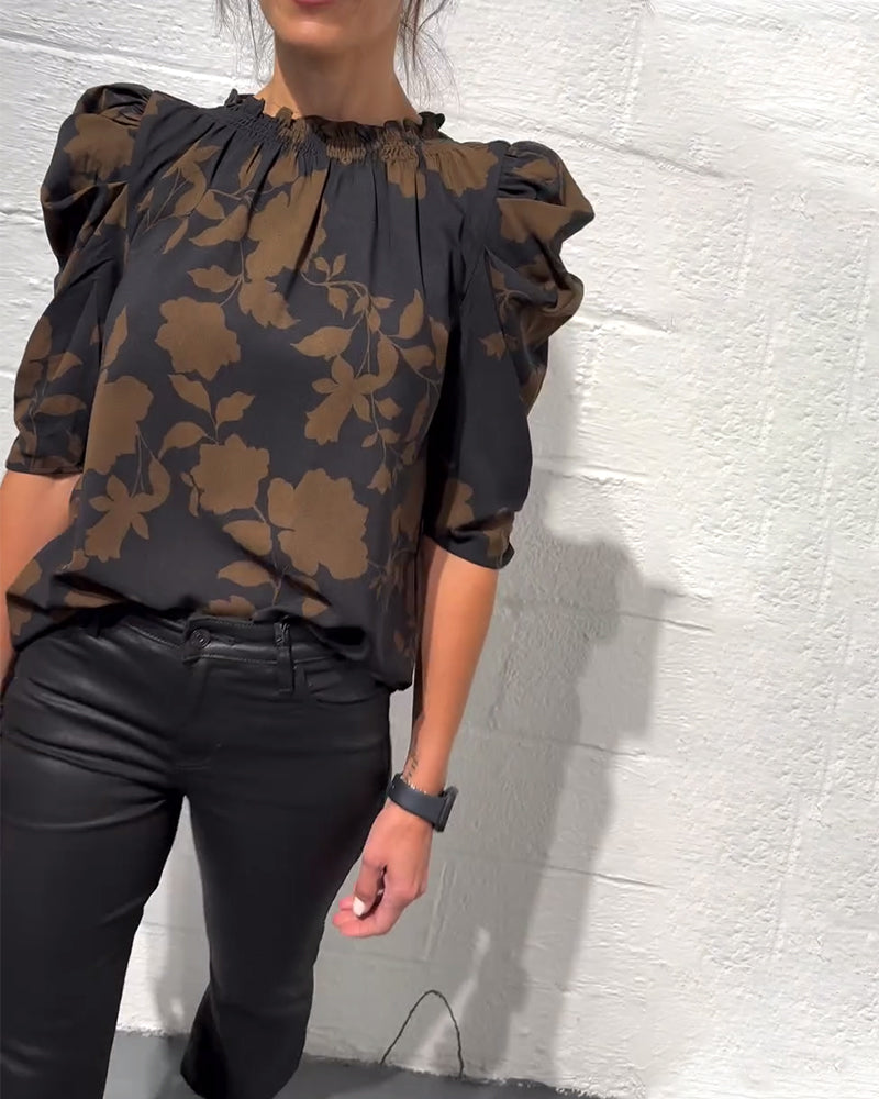 Blusa De Mujer Con Manga Abullonada Y Volantes