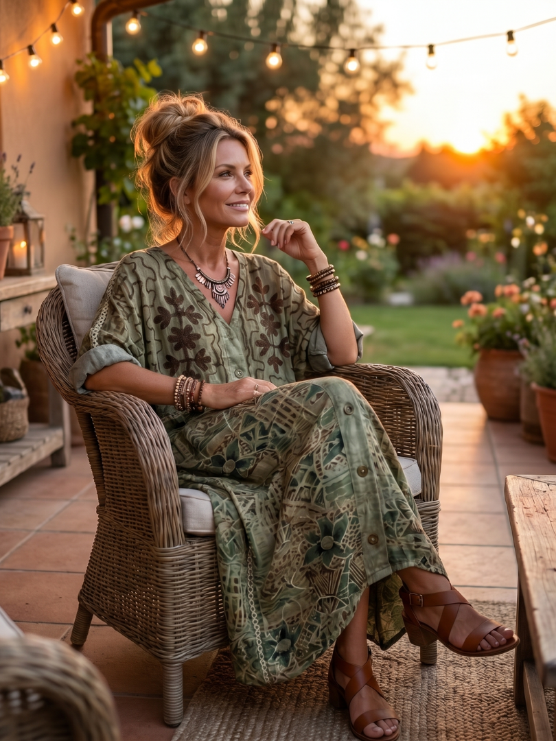 Aleta | Vestido midi oversize con bolsillos delanteros y botones frontales