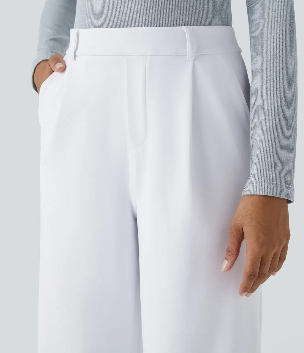 Pantalón Elegante Pierna Ancha De Tiro Alto Mujer
