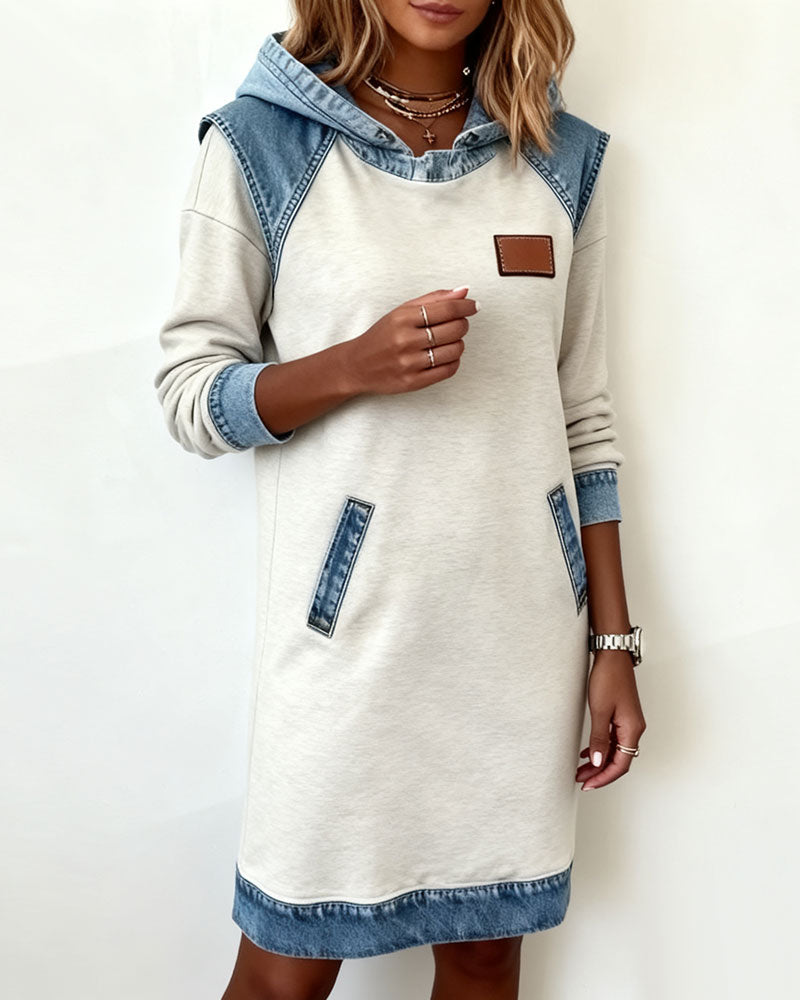 Vestido Sudadera con Capucha y Paneles a Contraste