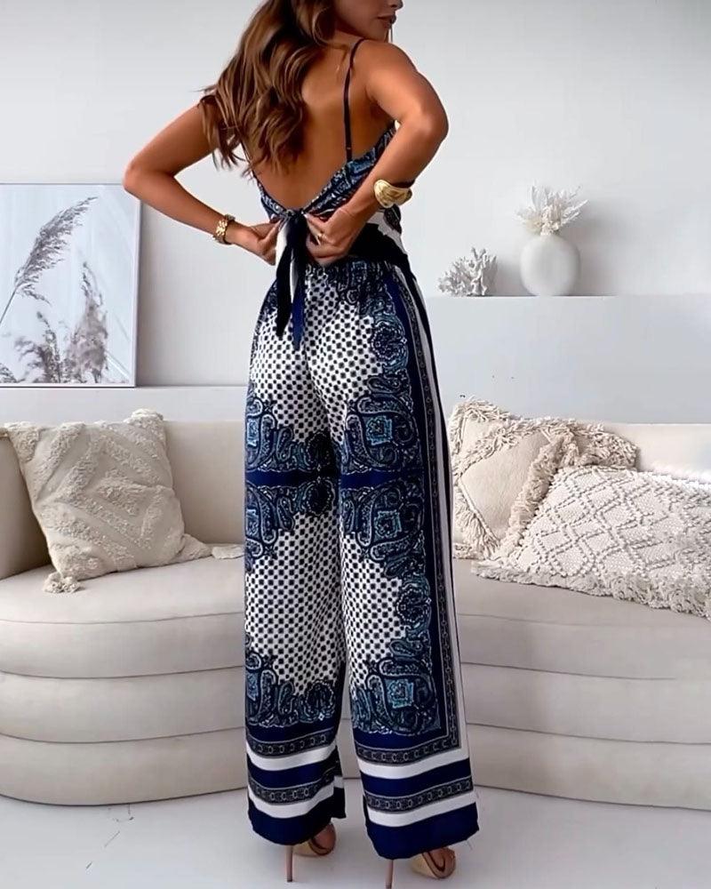 Helen | Conjunto de top estilo pañueloy pantalón estampado