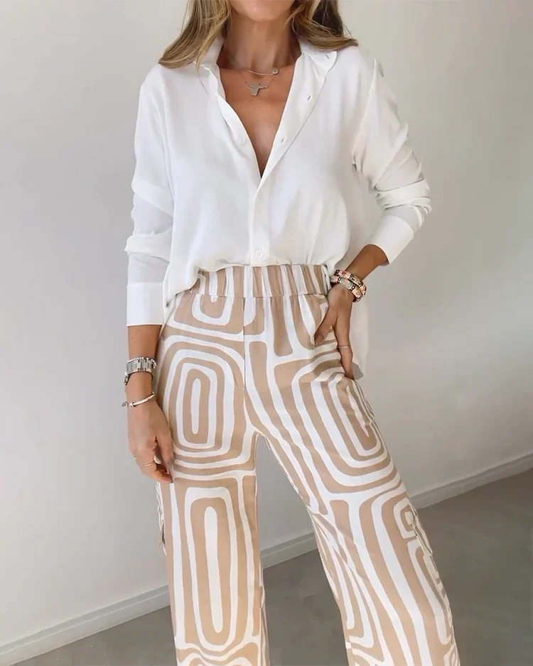 Conjunto Pantalón Elegante con Blusa y Cinturón