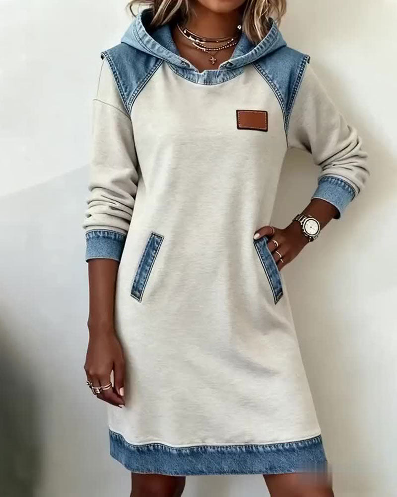 Vestido Sudadera con Capucha y Paneles a Contraste