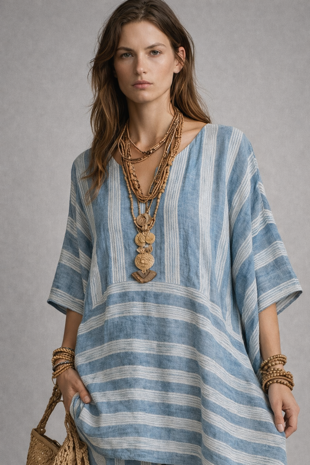 Conjunto Boho de Lino a Rayas Mujer Corte Oversize