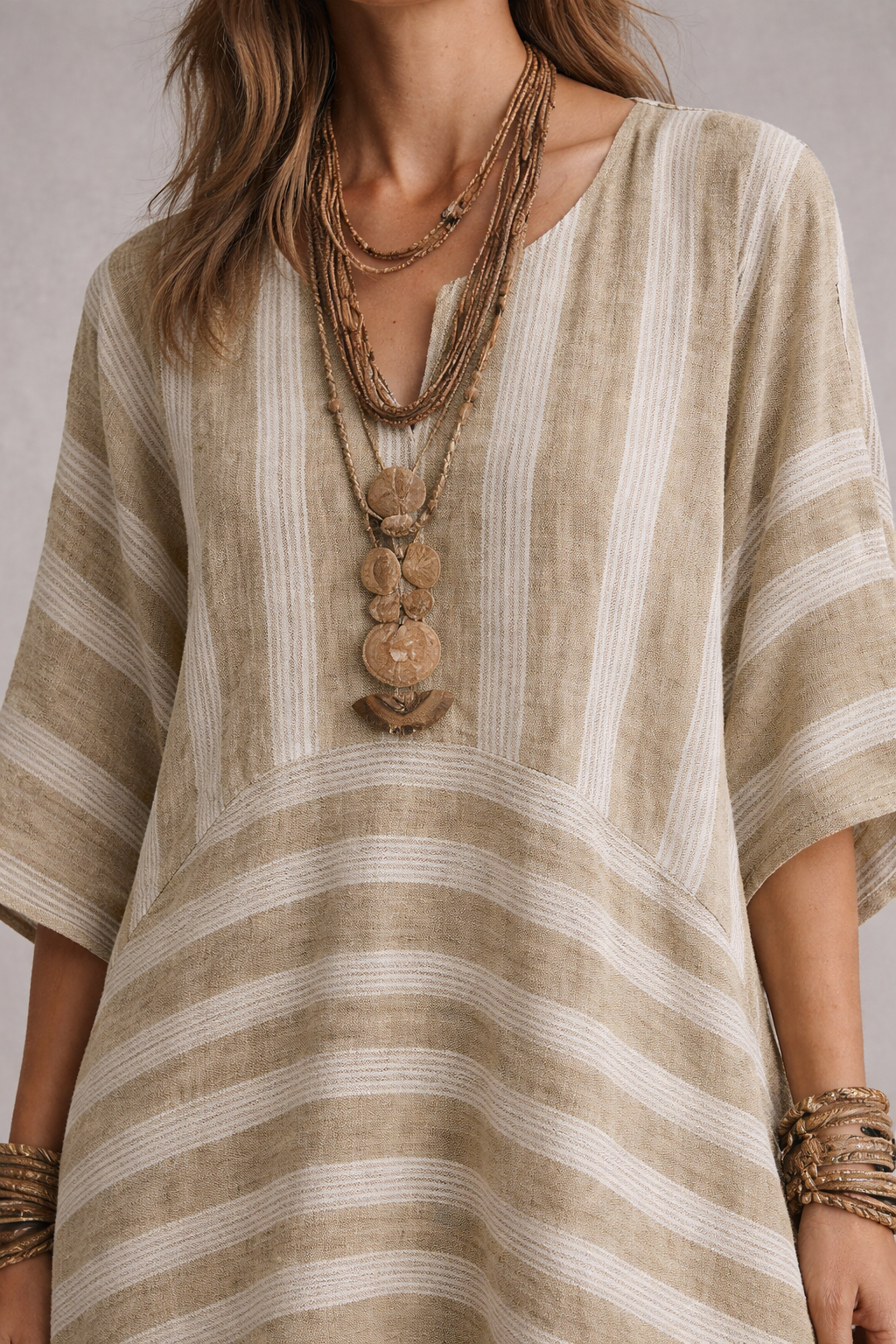 Conjunto Boho de Lino a Rayas Mujer Corte Oversize