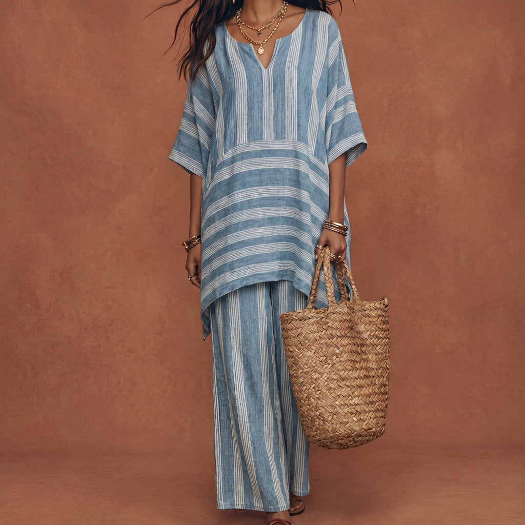 Conjunto Boho de Lino a Rayas Mujer Corte Oversize