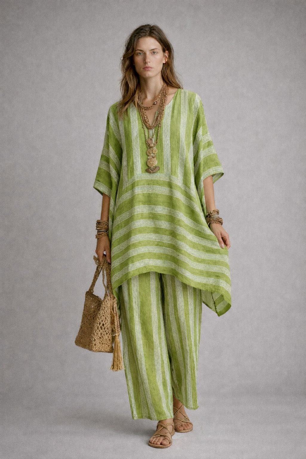 Conjunto Boho de Lino a Rayas Mujer Corte Oversize