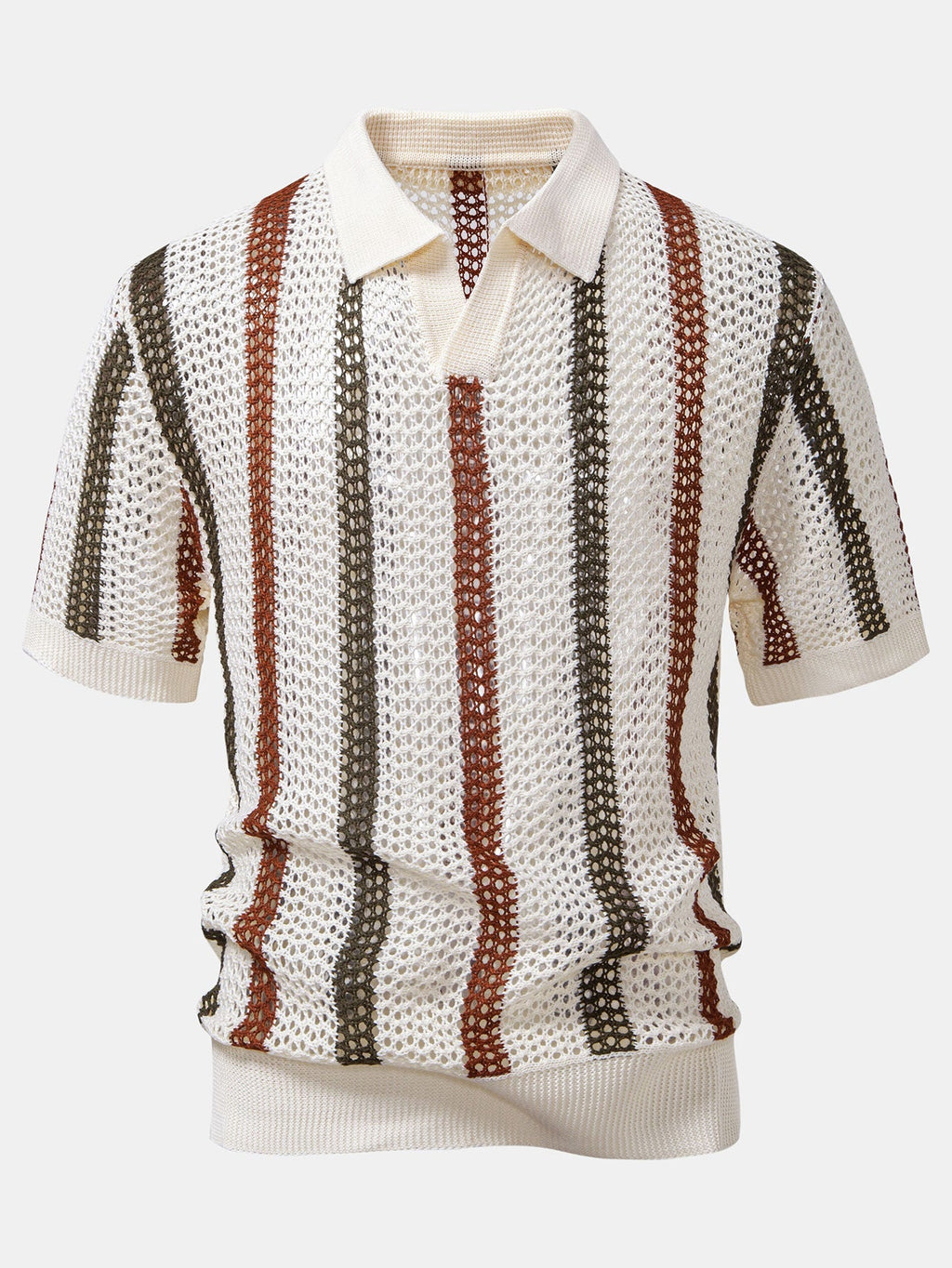 Conjunto Polo Crochet Rayas y Shorts Texturizados